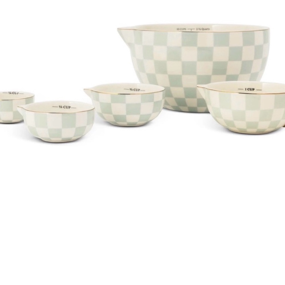 Checkered Mixing Bowl Set - Cream and Green